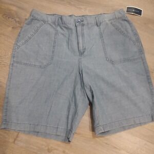 Karen Scott Women High Rise Shorts Color Chambray 100% Cotton Sz 16 Pockets Blue